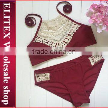 Wholesale Red Lace Hot Fashion Two Piece Woman Open Sexy Bikini Swimwear 2017
