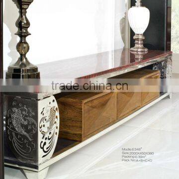 living room furniture modern design red marble top, elegant wood drawer TV stand E348