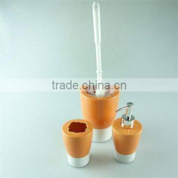 Orange Ceramic Bathroom 3 Set With Lotion Dispenser, Toilet Brush Holder, Tumbler Accessory photo-2