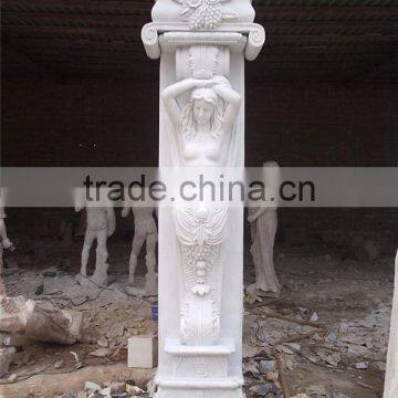 Greek Style Nude Man and Woman Hand Made Marble Pillar photo-3
