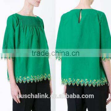 Unique Design Ladies Green Embroidered Blouses Customized photo-6