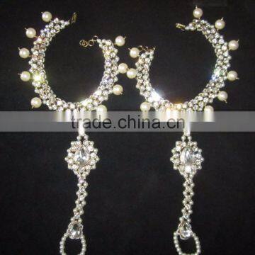 Crystal Pearl Gold Tone ANKLETS PAYAL Feet Bracelet Pair Barefoot Sandal photo-2
