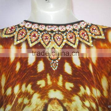 DIGITAL Print Viscose Crepe Silk Crystal Embellished Kaftan CAFTAN Tunic Poncho Blouse photo-5