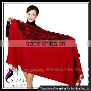 CX-B-P-37C Ladies Fashion Wholesale Cashmere Shawl With Fur photo-2
