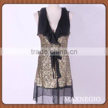 Hot selling waistcoat design sequin beautiful dress