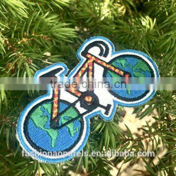 Custom high quality embroidered Green bike patch for clothes embroidery patch made in china choose size/color