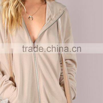 Plain Oversized Zip Up Jacket Velvet Drawstring With Hoody Women Long Sleeve Pocket Coat photo-5