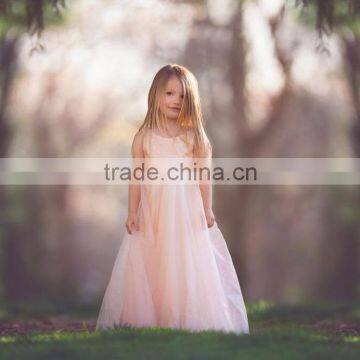 Little Girls Peach Tutu Long Maxi Dress Flower Girls Floor Length Wedding Dress photo-5