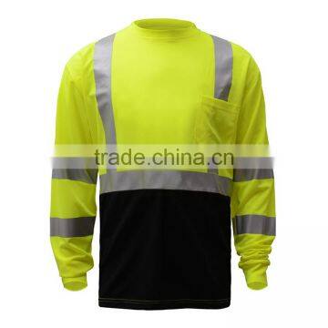 Cut and Sew Mens Long Sleeve Hi-vis Cheap Safety 100% Cotton Reflective T-shirt photo-2