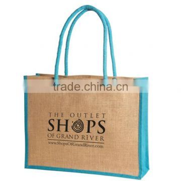 Eco-Friendly Two-Toned Beach Jute Tote Bag - features thick rope handles and comes with your logo.