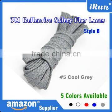 Flat Visibility Shoe Laces Reflective Shoelaces Running Cycling Safty Shoestring - Runners Flat Double Sides Reflective Lace photo-3