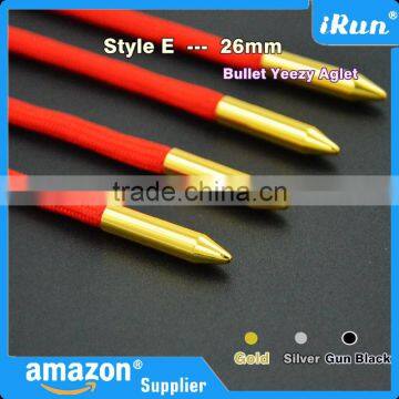(MOQ:100pcs) Shoelace 26mm Bullet Metal Ends Aglet Tip Replacement for Shoe Lace - Gun Black/Gold/Silver Color Bullet Metal Tips