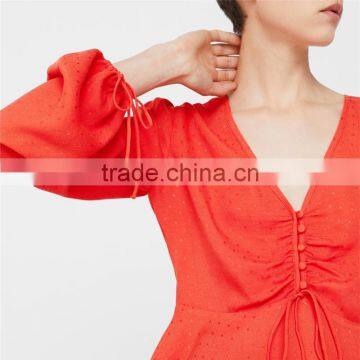 2017 Newest Style Factory Directly Produce Flowy Fluted Hem Button Front Blouse photo-6