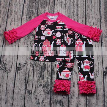 Wholesale Cheap Baby Clothing Pink Girls 2pcs Long Sleeve Boutique Outfits T-shirt Match Pants Clothes Set on Sale Online Store