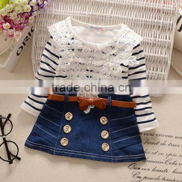 Fashion Children Frocks Designs Long Sleeve Girls Skater Party Dress Kids Denim Casual Dresses photo-2