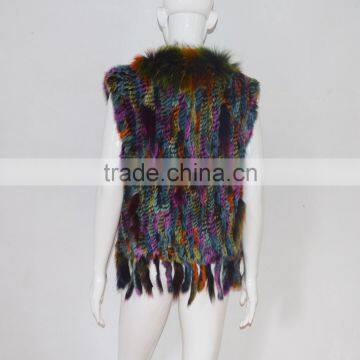 SJ005 Sexy America Tassels Rabbit Knitting Vest With Raccoon Fur photo-5