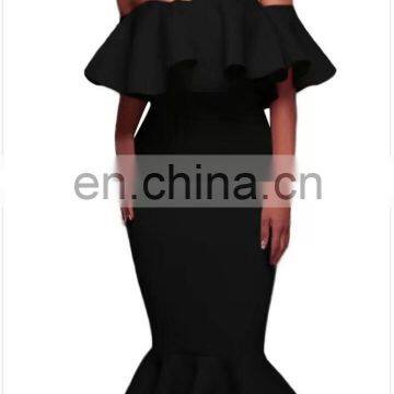 Women's Clothes Off The Shoulder Ruffle Evening Party Bodycon Mermaid Midi Dresses photo-4