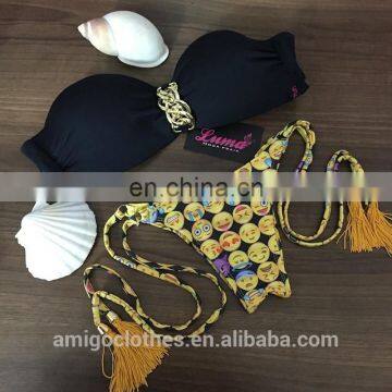 2016 Face Pattern Print Womens Swimsuit Padded Bra Bandage Bikini Swimwear Bikini SET Bathing photo-6