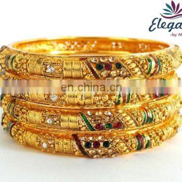 Bridal Bangle set - Wholesale indian gold plated bangles- One gram gold bangles-Bollywood kundan polki bangles