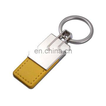 High Quality Promotional Zinc Alloy Laser Logo yellow Leather Metal Car Keychain