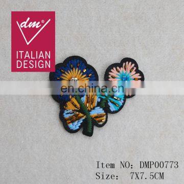 Embroidery flower with rhinestone and metal sequin patch