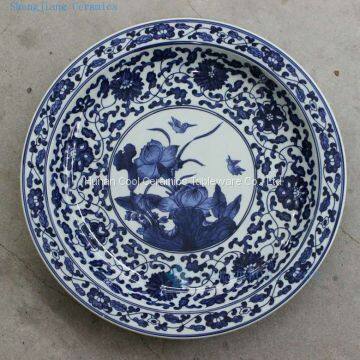 Blue and white porcelain hand painted waterlily Ceramic Plate
