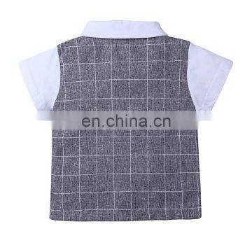 Summer Boys' Suit Children's Plaid Short Sleeve Children Clothing Two Piece Bow Set Boy Set