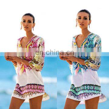 Bathing suit cover ups Kaftan Beach 2019 Beach tunic Beach Cover up Print Snake Robe de Plage Swimwear