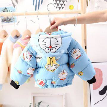 Boy Coat Baby Coat Thick Winter Plus Velvet Korean Childrens Zipper Shirt Foreign Style Doraemon Hat Cotton Clothes photo-2
