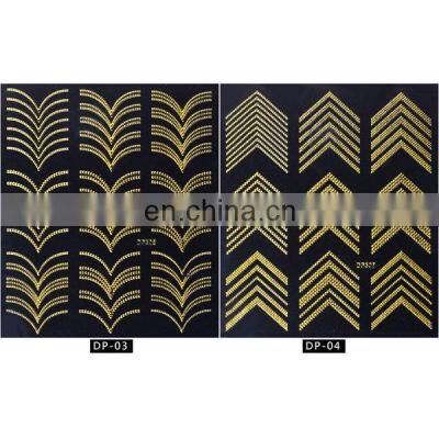 1Set Stickers Nails Gold Tips Patch Metallic Set Designs Flowers Decals Gel Nail Stickers Art Decoration 3D Nail Polish Sticker photo-4