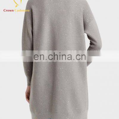 Women Gray Long Length Style Cashmere Cardigan With Button photo-2