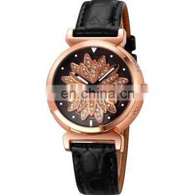 Newest Skmei 1766 Flower Dial Ladies Wristwatch Bracelet Leather Quartz Women Lady Dress Watches photo-2