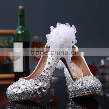 C71582A Flower Design White Crystal and Red Wedding Shoes photo-2
