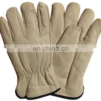 White Men's Grain Cowhide Leather Driving Gloves With Wing Thumb