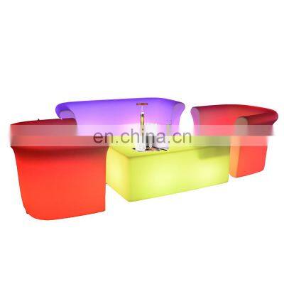 Event decoration new design Night club plastic led furniture bar stool tables and chairs sets with colors changing