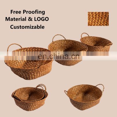 HBK Three piece set circular rattan fruit and egg storage basket for natural rattan