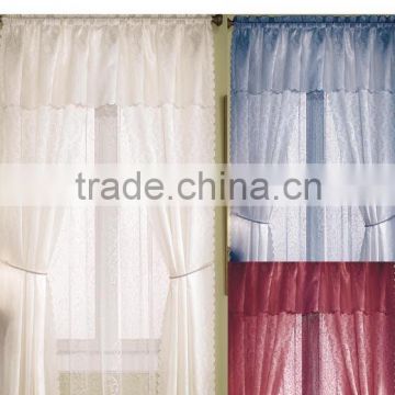 100%Polyester Solid Jacquard 6PCS Restaurant Curtains With Attached Valance With Lace Backing And 2 Tie Backs