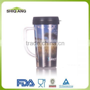 450ml Cheap Double Wall Paper Insert Plastic Travel Mug With Handle