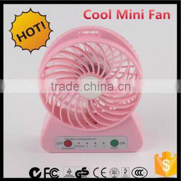 2016 Desk usb mini fan Rechargeable Led Plastic Fan With Customized Logo