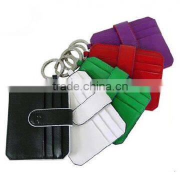 Leather slim card wallet with keyring