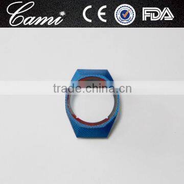 Customized Blue 3D Surface Red Striped Side Carbon Fiber Watch Case Set for Man Watches