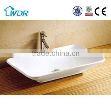 Alibaba bathrooms design countertop rectangular white ceramic art basin