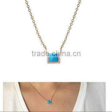 Sterling Silver 925 Micro Pave Square Geometric Natural Gemstone Necklace