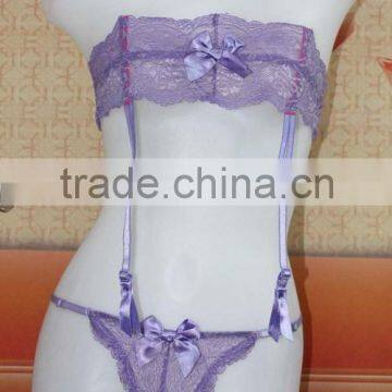 2016 sexy hot purple printing lace bandeau lingerie/g-string /bikini suits