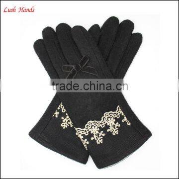 Ladies New Style Cheap Woolen Gloves With Lace on Cuff photo-4