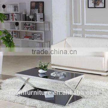 Living room RB-1406 Modern black stoving varnish rectangular tempered glass coffee table with stainless steel tea table