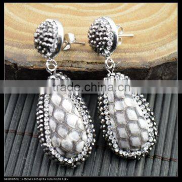 LFD-019E Wholesale White Snakeskin Drop Dangle Earring, With Pave Crystal Rhinestone Charm Jewelry Druzy Earrings