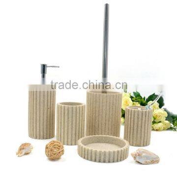 Beige Vertical Stripe Polyresin Sandstone Bathroom Accessories Set