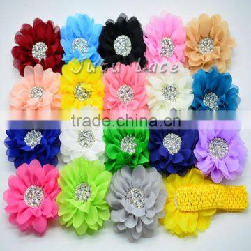 high quality large arificial Flower - 25colors Fabric Flower with Crystal Rhinestone Pearls Center Hair Accessory