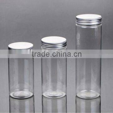 Pet round empty cans for food,clear round plastic can